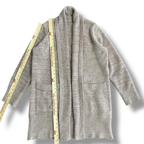 Barefoot Dreams CozyChic Taupe Gray Cardigan Size S Soft Plush Knit Open Front - Picture 4 of 9